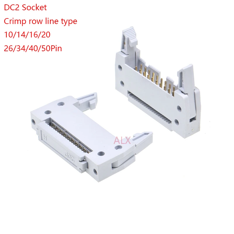 5pcs DC2 2.54mm Pitch White idc Socket Connector 10/14/16/20/26/34/40/50 Pin Crimp row line type box header 10P/14P/16P/20P/40P