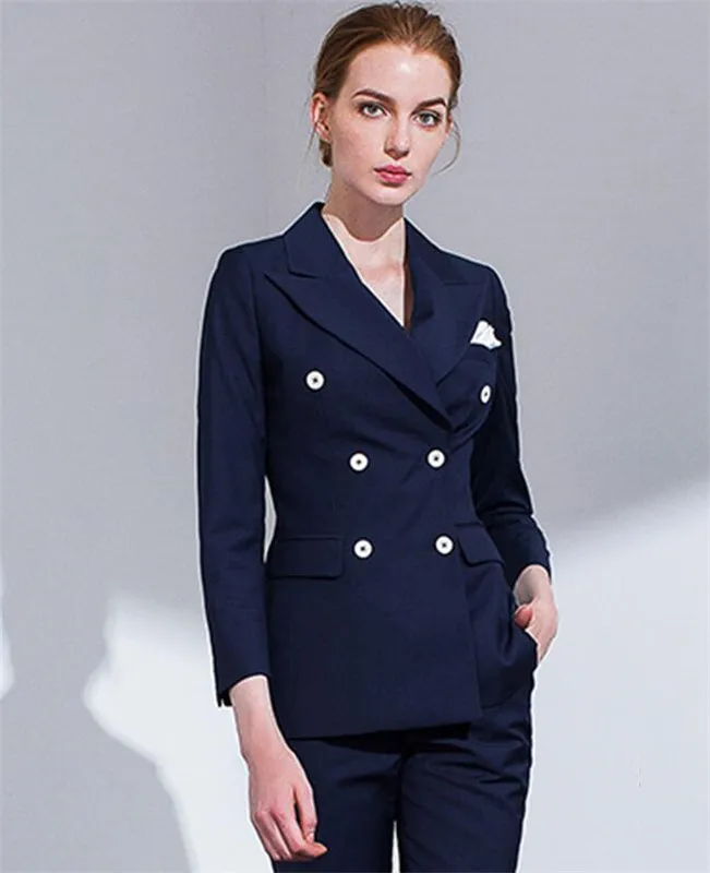 

Navy Pant Suits for Women Business Suits Formal Work Wear Sets Uniform Styles Elegant Pantsuit Custom Made