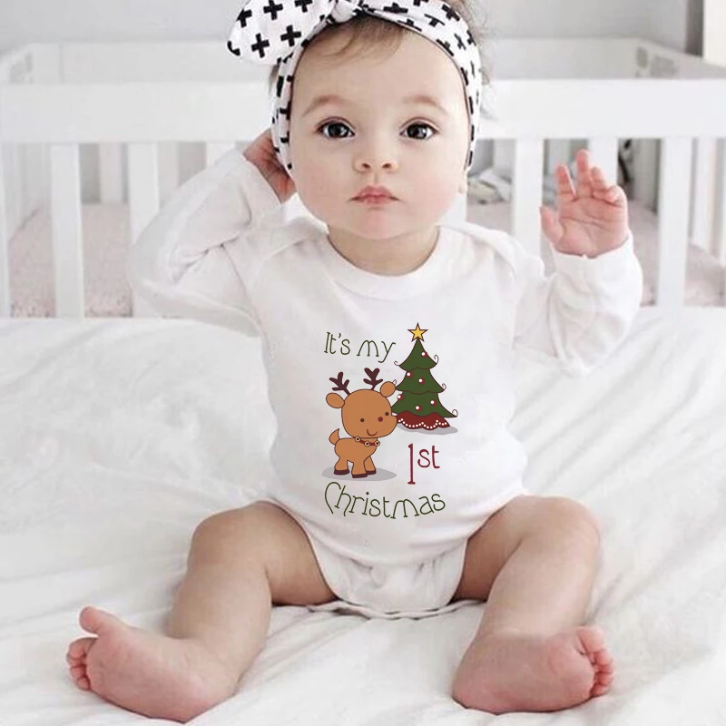 It\'s My First Christmas Baby Boys Girls Long Sleeve Christmas Jumpsuits Neworn Body Baby Holidays Romper Merry Christmas Clothes