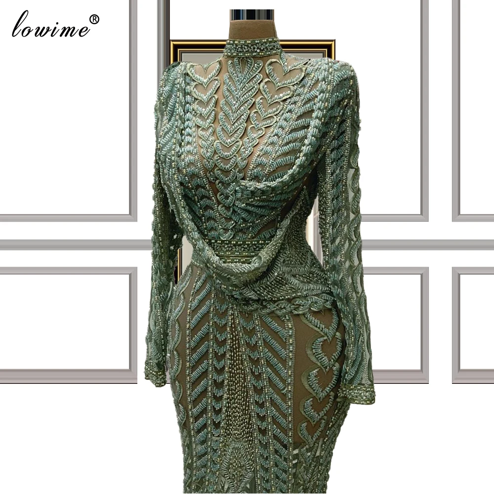 2 Designs Green Celebrity Dresses 2021 Long Sleeves Formal Evening Dresses For Women Party Night Muslim Prom Dresses Vestidos