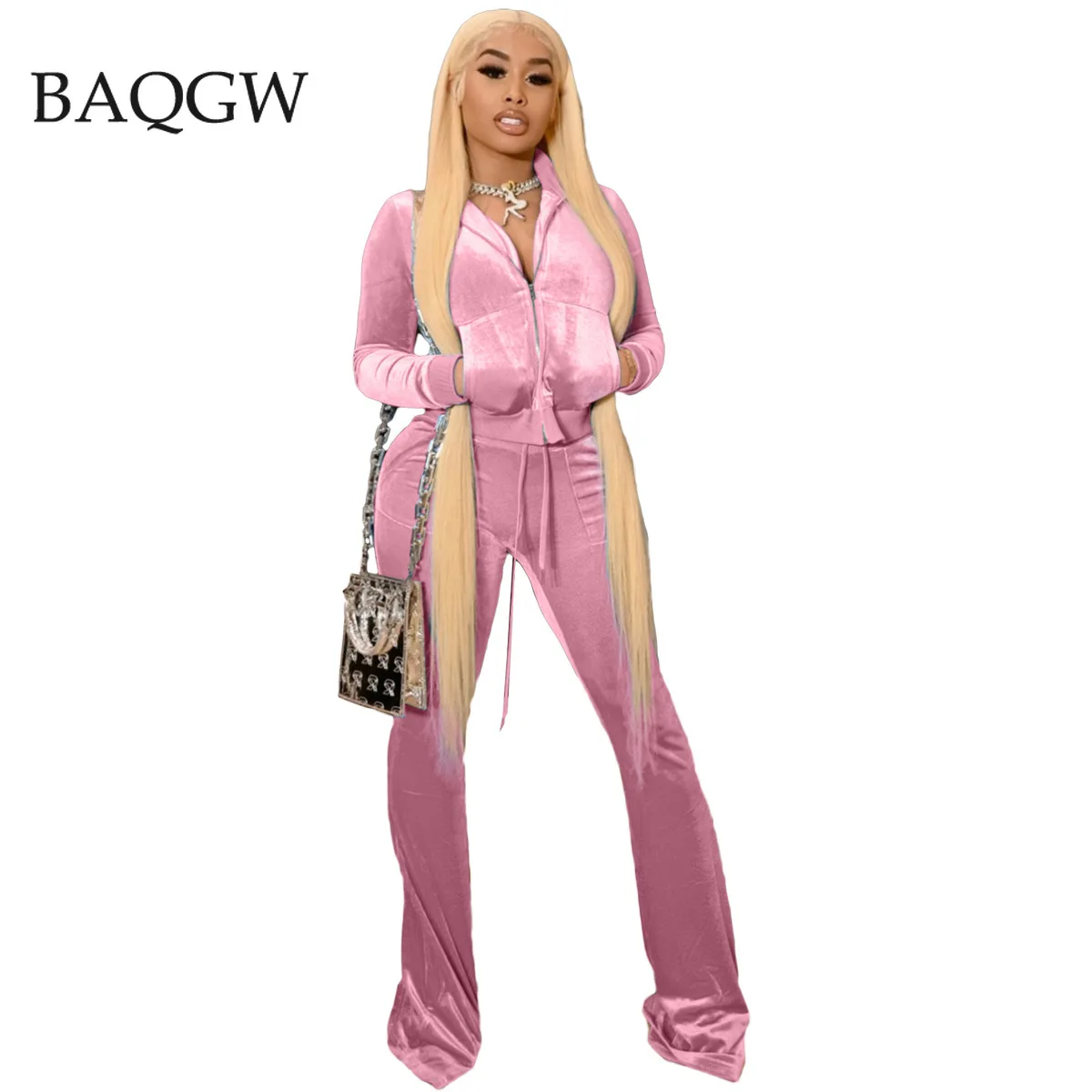 

Winter Velvet Two Piece Set Women Tracksuit Zipper Jacket Top and Wide Leg Pants Sweatpants Matching Sets Casual Sport Suits