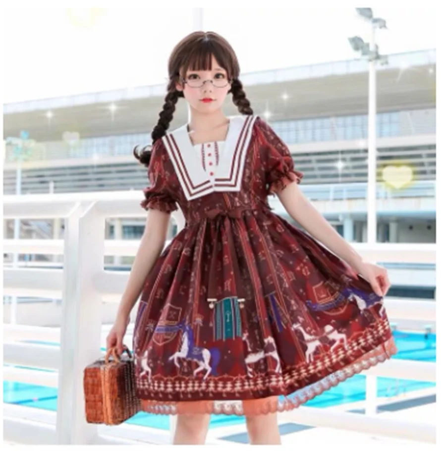 Kawaii Mädchen Tee Party vintage palaca lolita op loli cos Japanischen süßen kleid spitze bowknot hohe taille niedlich druck kleid