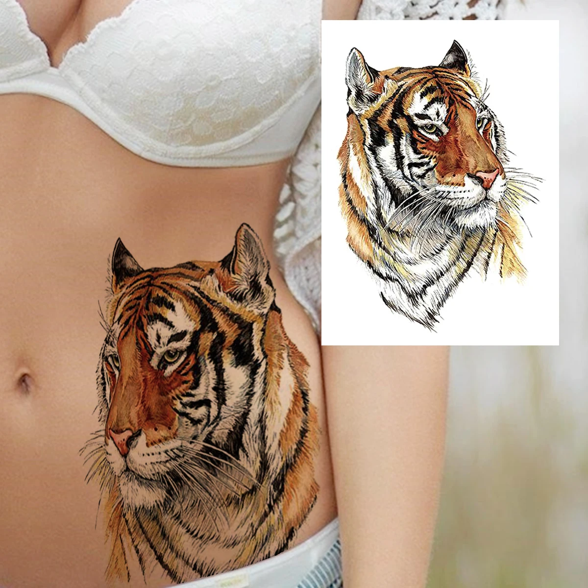 Tatuaje temporal de tigre León de acuarela para mujeres, hombres, adultos, niños, tatuaje realista de Animal falso, pegatina, tatuajes de
