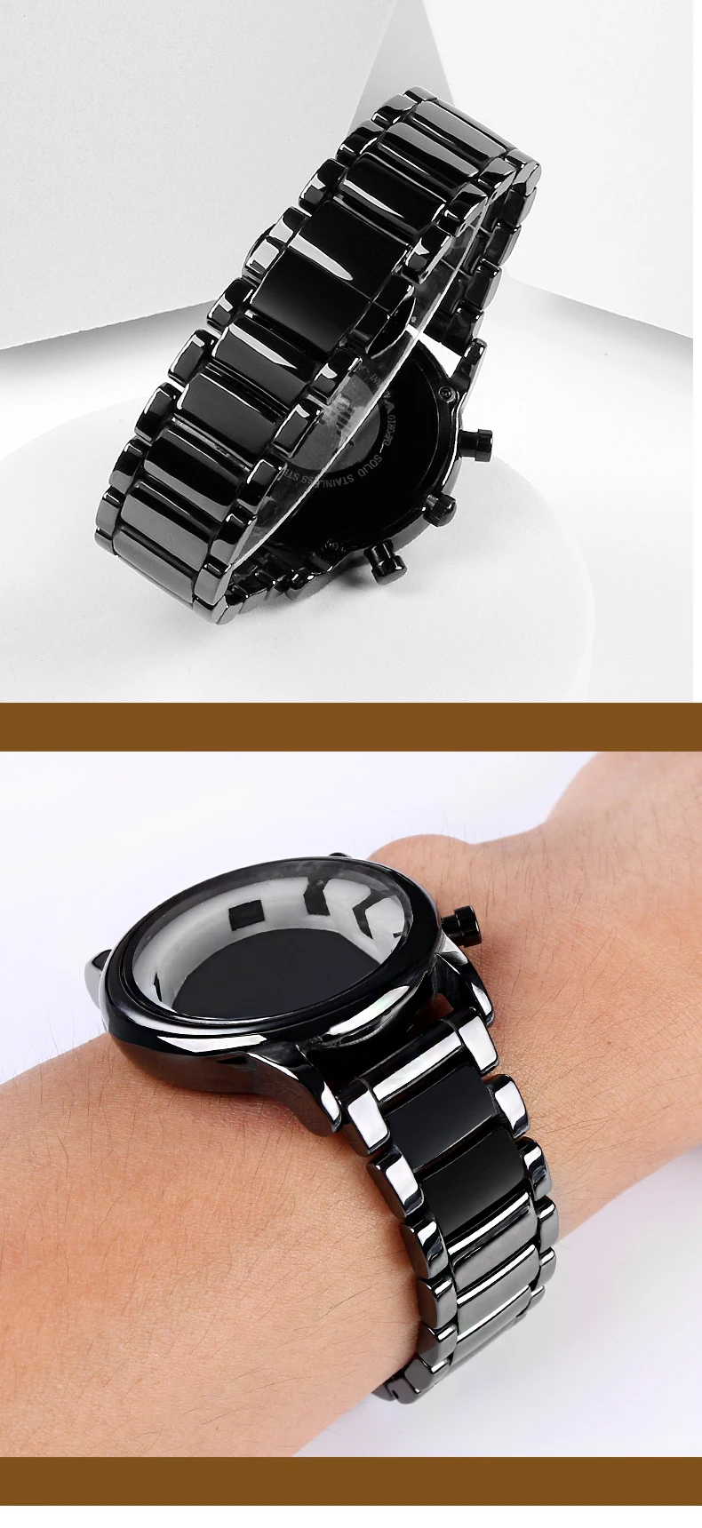 22mm Black High-Grade Bright Ceramic Strap Bracelet Watchbands for Armani Watch AR1507 AR1509/70002 AX7105 Ceramic Watch