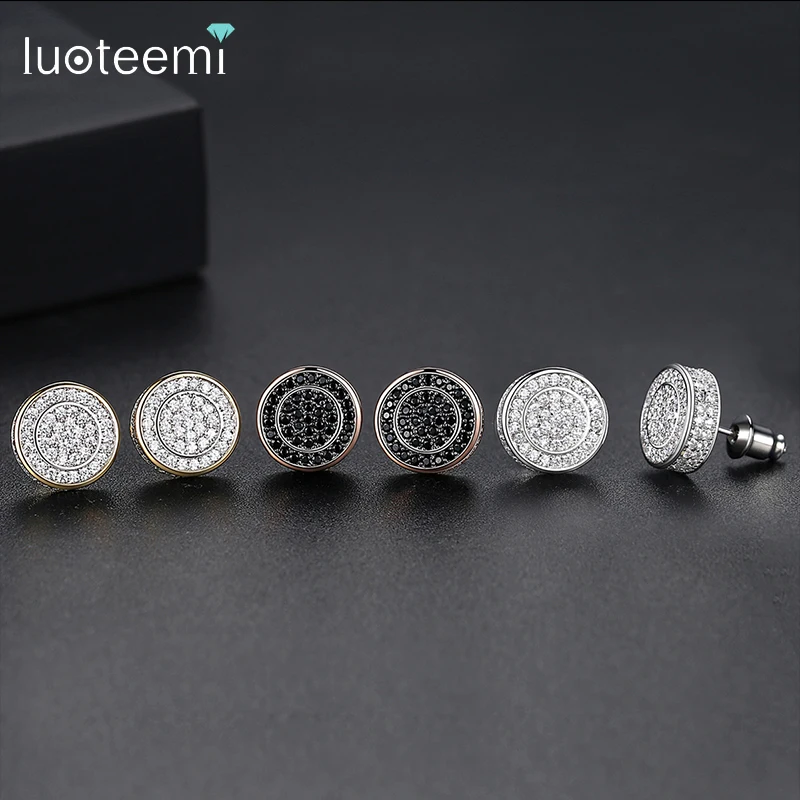 LUOTEEMI Fashion Chic Round Stud Earrings for Women Female Luxury Crystal Black Punk Stud Earrings Vintage Wedding Earrings Gift