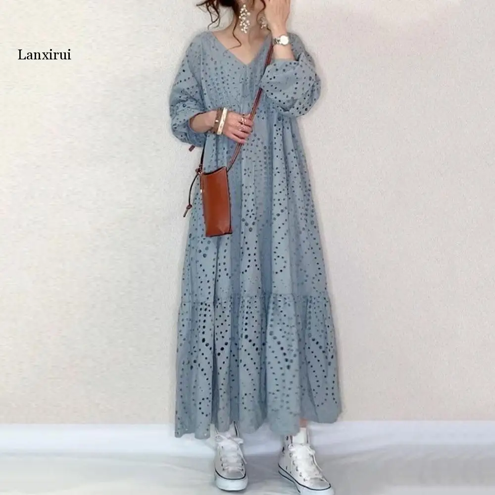 Bohemian Lace Crochet Dress Women Summer Sundress Fashion Mini Vestidos Female Casual V Neck Party Shirt Robe