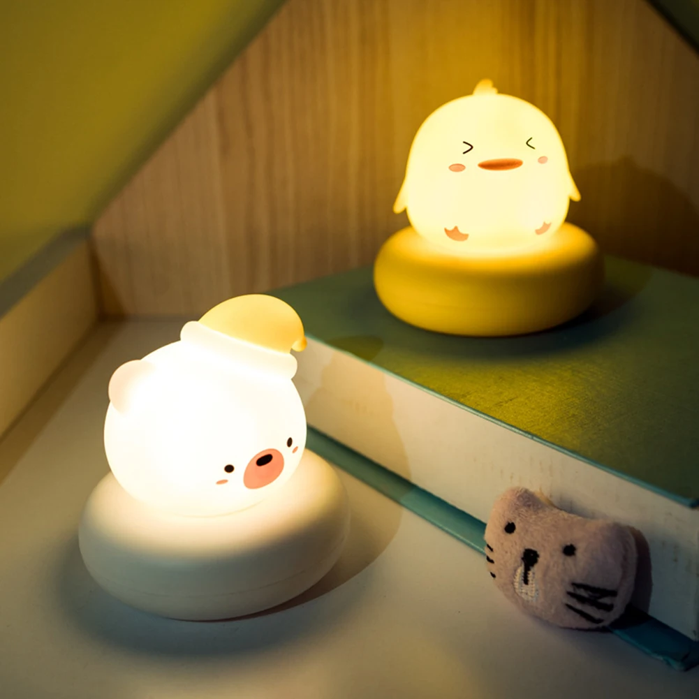 Cartoon Silicone Night Light USB Rechargeable Dimmable Book Light Kitten Chicken Bear Kawaii Night Lamp Room Decor Gift for Kids