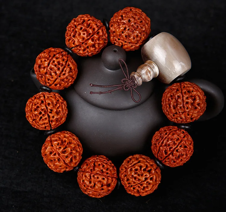 20-22mm Six Petal Rudraksha & Ox Horn Beads Tibet Buddhism Amulet Bracelet