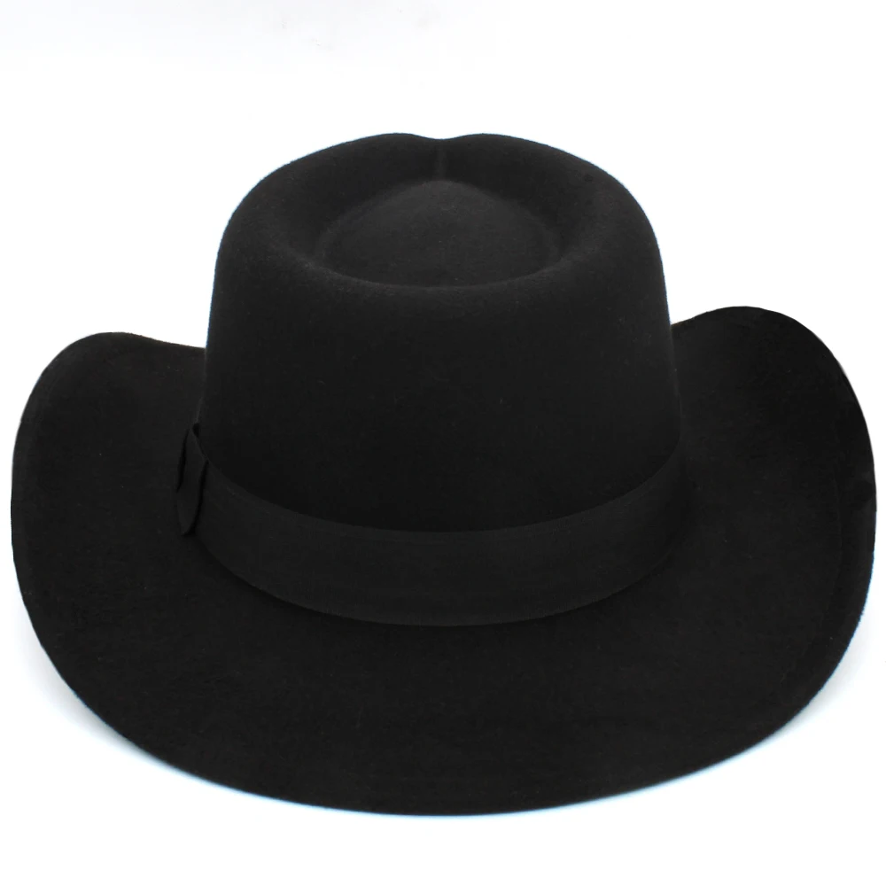 Men Women Wool Western Cowboy Hats Wide Brim Panama Caps Outdoor Sombrero Travel Fedora Sunbonnet Party Adjustable Size M-L