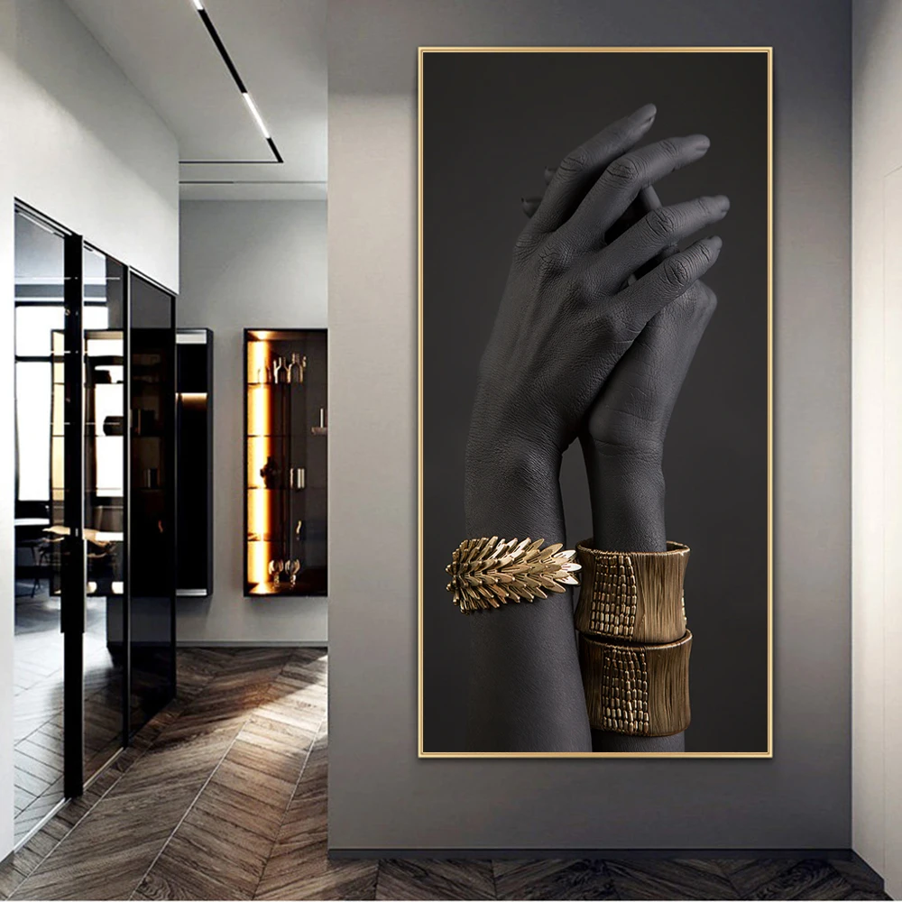 

Black Hands Holding Gloden Jewelry Canvas Paintings On the Wall Art Posters And Prints Black Hands Model Art Pictures Home Decor