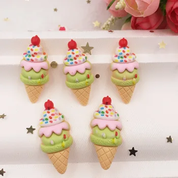 손으로 그린 수지 믹스 Kawaii 다채로운 아이스크림 플랫 백 카보 숑 스톤 7PCS 스크랩북 DIY 장식 홈 입상 공예 OG035