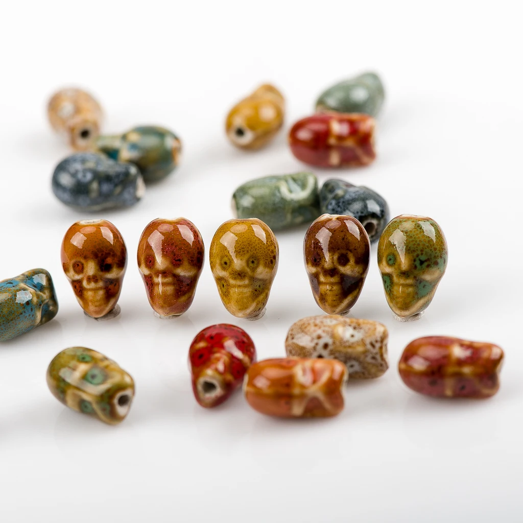 16# 20pcs Skull Shaped Ceramic Beads Bracelet Accessories DIY Materials For Jewelry Make #A418C image 5