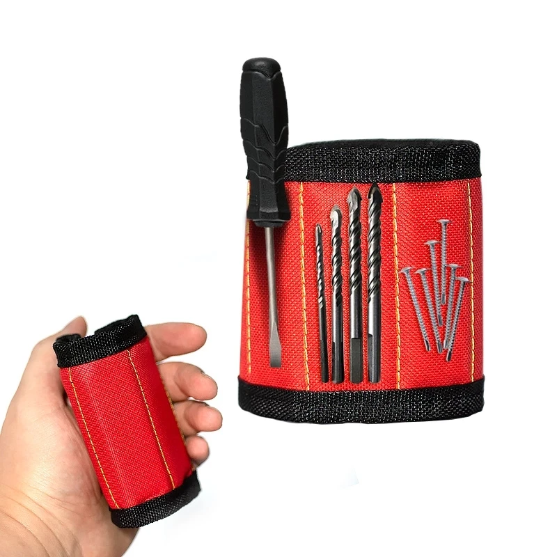 Forte braccialetto magnetico borsa per attrezzi magnetica portatile con cinturino da polso per tenere la vite della cintura dado per chiodi bullone Kit di strumenti per la riparazione di punte da trapano