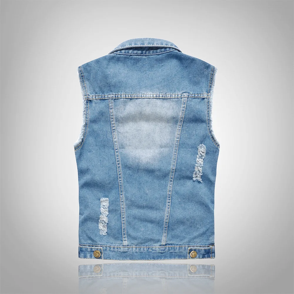 Men Denim Vest Men\'s Jacket Sleeveless Casual Waistcoat Men Spring Jean Coat Ripped Slim Fit Male Jacket Cowboy Gilet Homme 6XL