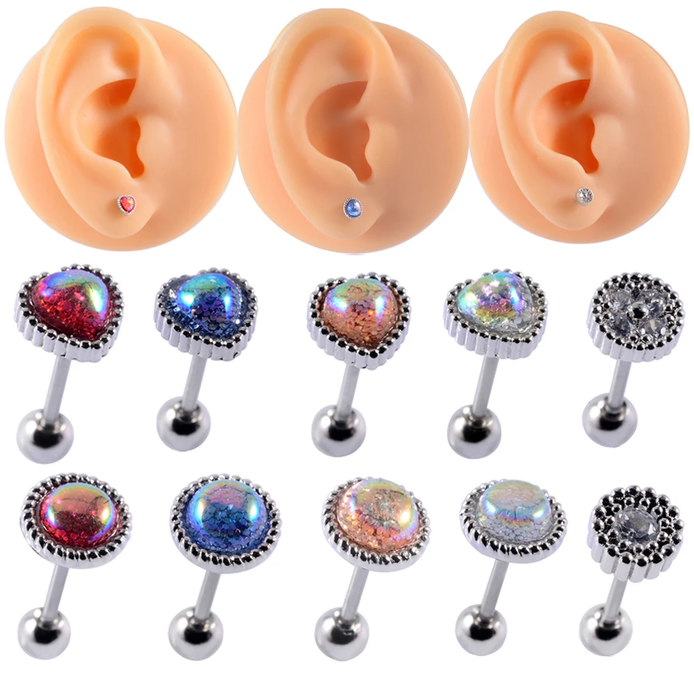 1pcs Surgical Steel Colorful Zircon Ear Studs Cartilage Helix Lobe Conch Piercing Earrings Woman Nose Body Piercing Jewelry 20g