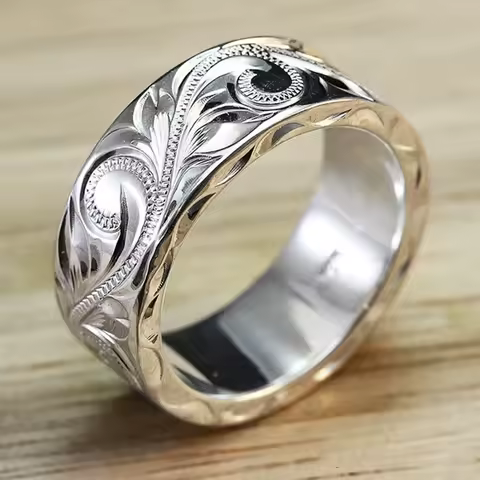 Huitan Delicate Carved Design Lovers&rsquo; Rings Silver Color Elegant Pattern Women/Men Couple Ring Anniversary Gift Trendy Jewelry
