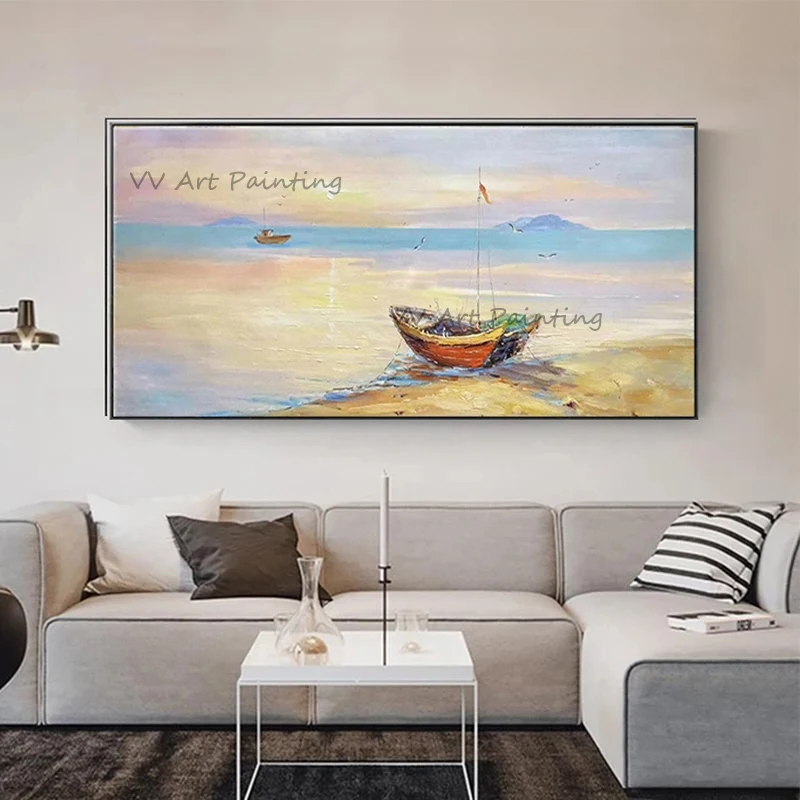 

The Palette Large Sea Oil Painting Handmade Canvas Landscape Painting on Canvas Sunrise Pictures Ship Painting Nature Painting