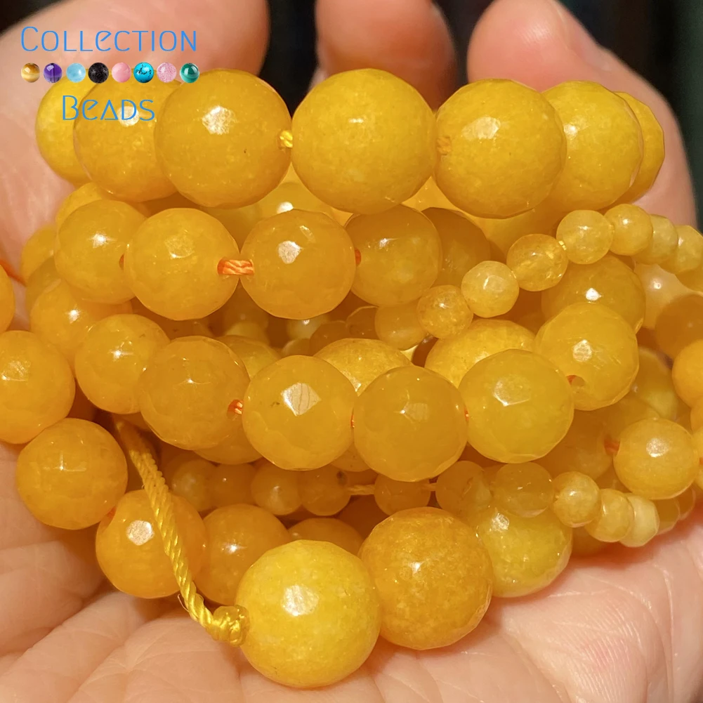 Natural Faceted Yellow Chalcedony Spacer Loose Round Bead For Jewelry Making 4-10 MM DIY Bracelets Accessories Wholesale 15