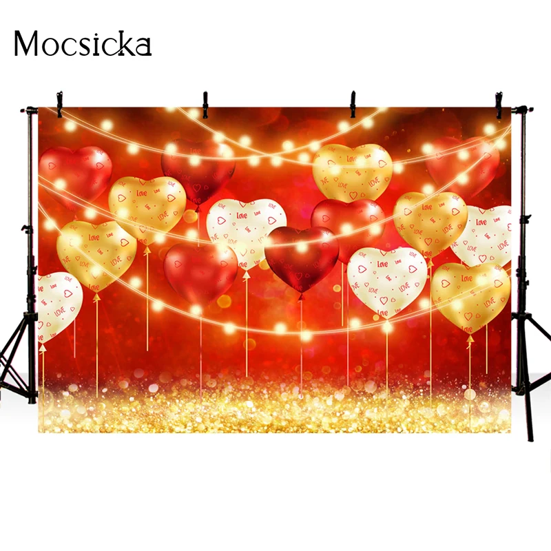 Valentine's Day Photography Background Love Heart Balloon Red Bokeh Decoration Props Character Portrait Photo Backdrop Studio