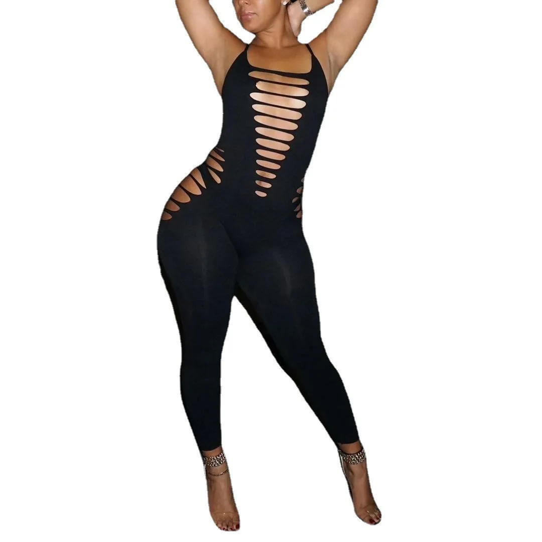 

S-XL Summer Sexy Black Jumpsuit Women Strapless Burnt Flowers Sling Sleeveless Backless Outfit Club Bodycon Romper Dropshipping