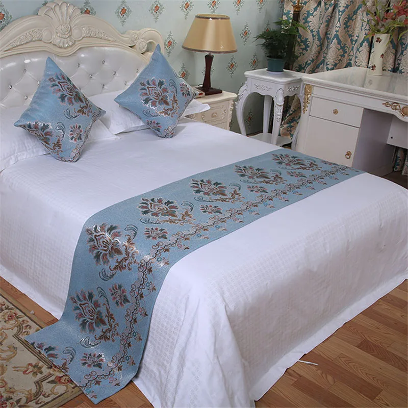 Classical High Quality Home Decor Blue Table Runner European luxury beds carpet showroom table flag end of the bed mat towel 1pc