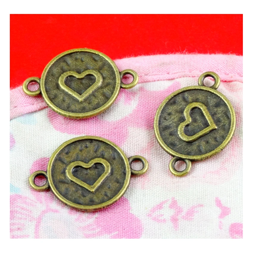 

50Pcs 16*23MM Retro Antique Bronze Plated Heart Charms Connector Pendants DIY Accessories