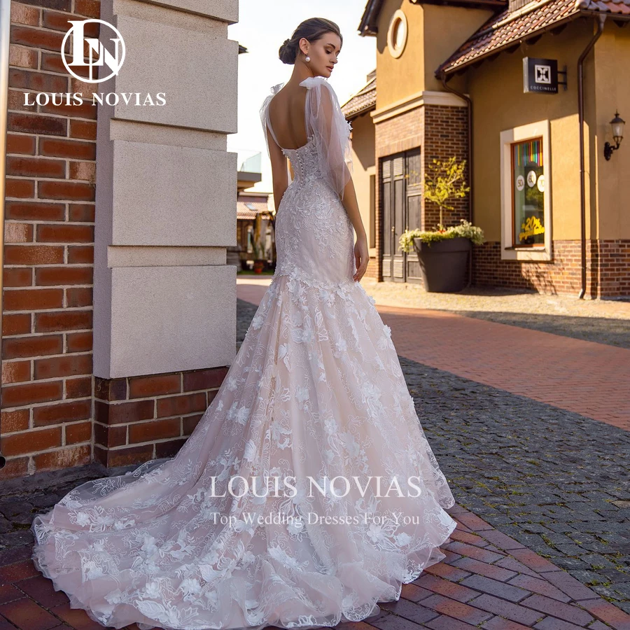 LOUIS NOVIAS Robe De Mariée Sirène 2022 Romantique Appliques Perles 3D-Flower Bouton sans manches Broderie Chérie Robe De Mariée