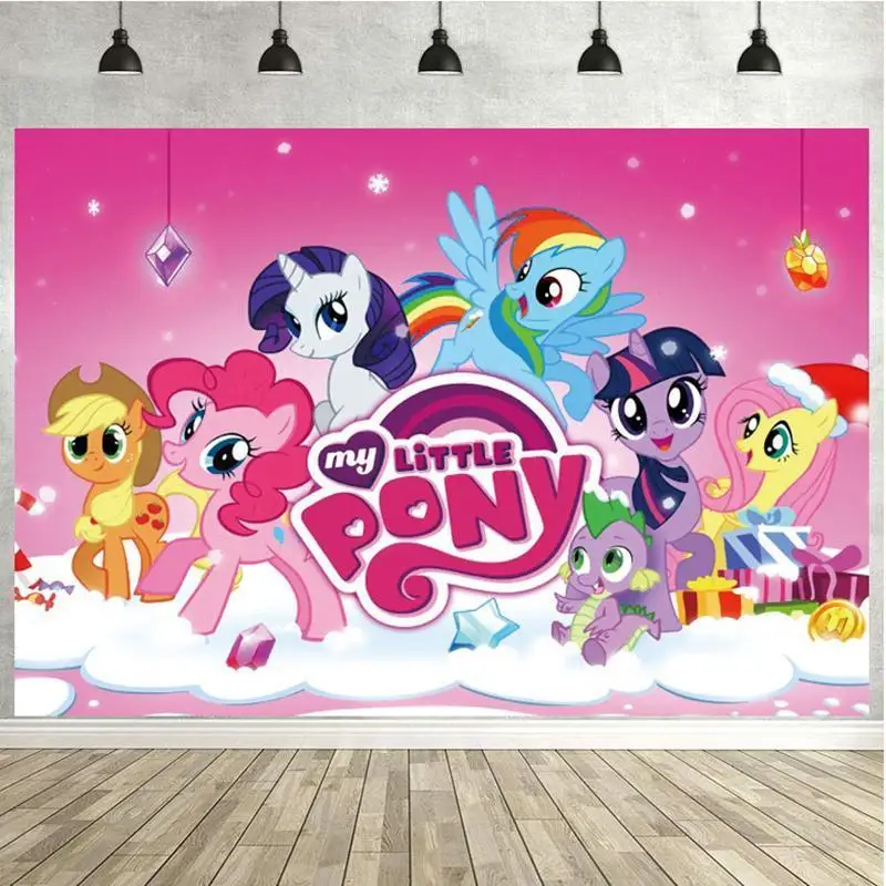 Toile de fond Bokeh Little Pony pour la photographie, lumière arc-en-ciel, bannière de table d'attente, décor de fête d'anniversaire pour enfants