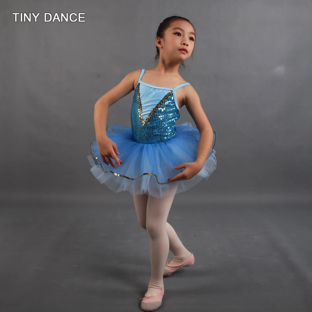 

Light Blue Camisole Ballet Dance Tutu Sequin Spandex Bodice with Layers of Platter Tutus Ballerina Dress for Performance 20183