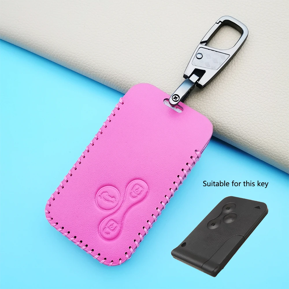 Leather Car Key Case Cover Skin Protector For Renault Clio Megane 2 3 Koleos Logan Scenic 3 Buttons Smart Card