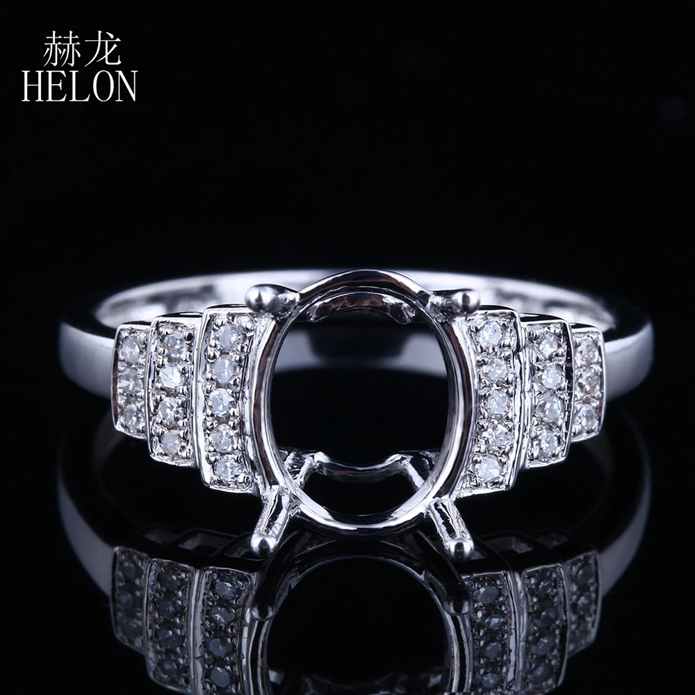 HELON Sterling Silver 925 Natural Diamonds Women Ring Fit 7x9mm Oval Cut Semi mount Engagement Wedding Ring Setting