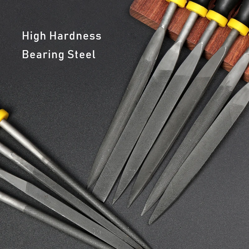 10pcs Metalworking Steel Needle Files Set Assorted 140/160/180mm Flat Warding, Square, Triangular, Round, Half-Round File Tool