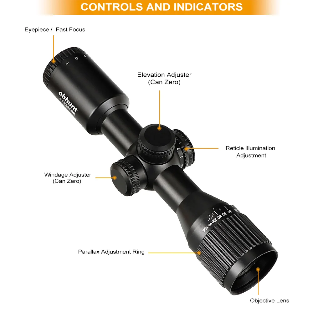 ohhunt 4x32 AO Hunting Optical Sight Scope Mini Mil-Dot Double Color Illuminated Glass Etched Reticle