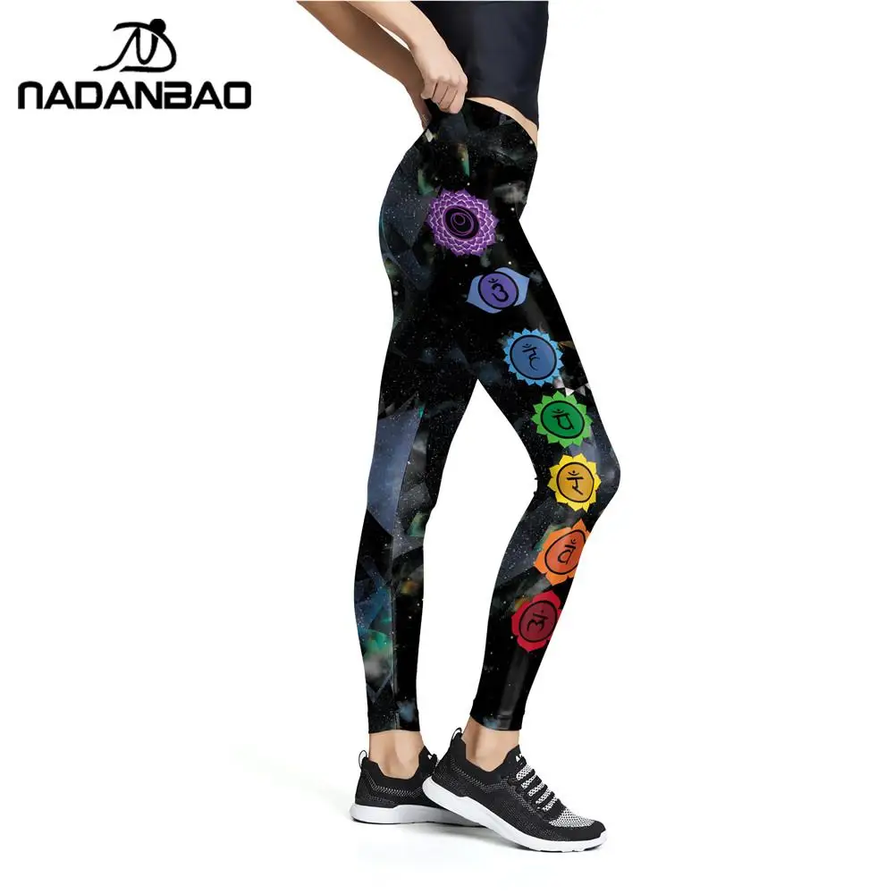 NADANBAO New Seven Chakra Geometric Printed Women Leggings Mandala Fitness High Waist Pants Aztec Round Flower Legins XL Size