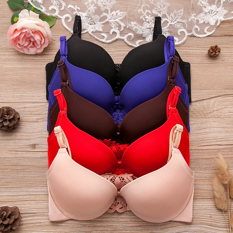 Soutien-gorge rembourré pour femmes, design super push-up, petite poitrine, sexy, dentelle, biscuits, fermeture frontale, canadiste, rose, bralette