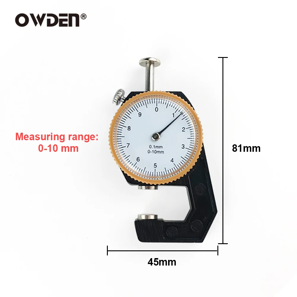 OWDEN Micrometer-Tester 0-10mm Dial Thickness Gauge Leather Paper Thickness Meter Tester