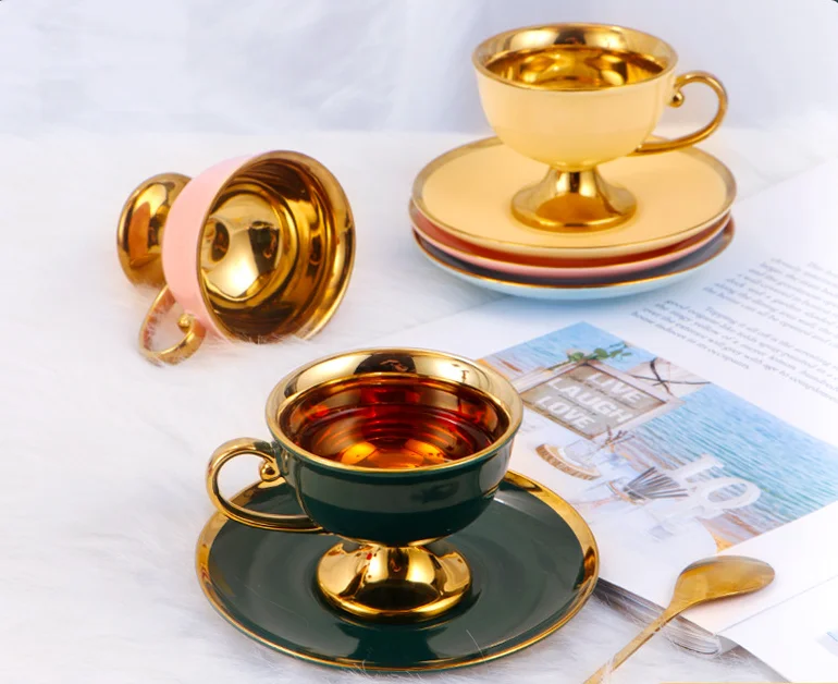 

Ceramic gold-plated coffee cup set European glazed afternoon tea coffee cup and saucer ceramic cup set cute cups cup set