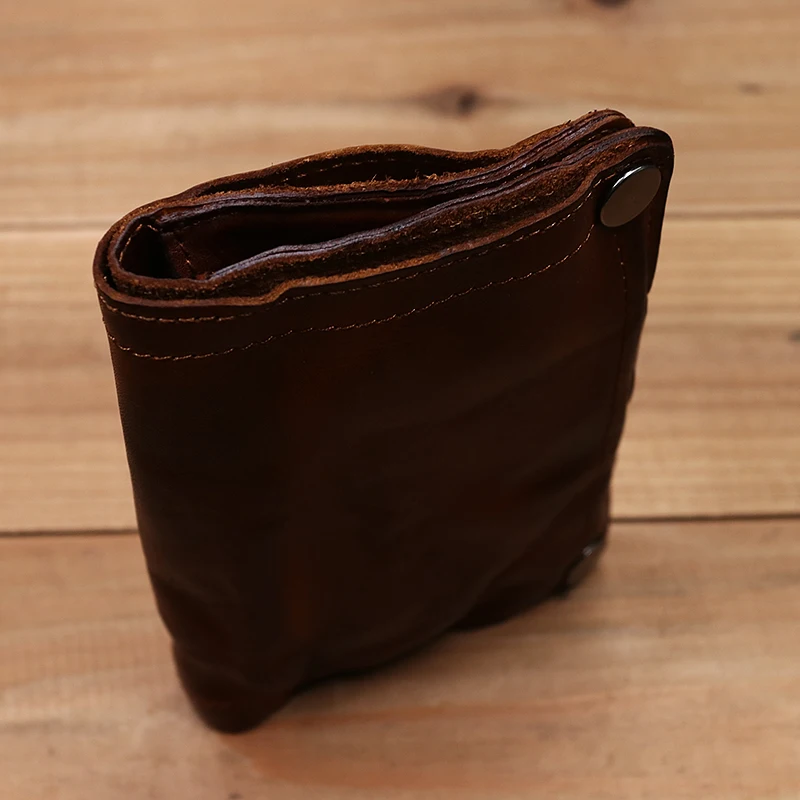 100% Genuine Leather Wallet For Men Vintage Wrinkled Short Bifold Man Purse Credit Card Holder With Zipper Coin Pocket Money Bag