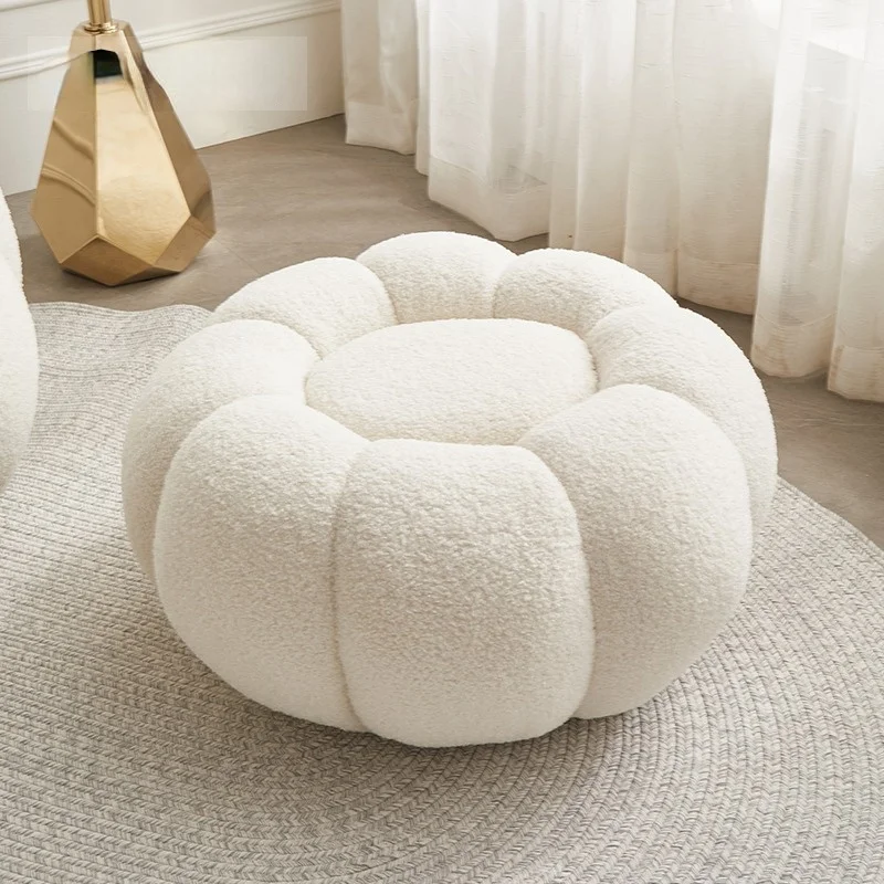 Pumpkin Sofa Low Stool Footstool Sofa Stool Lambswool Simple Living Room Bedroom Single Small round Stool