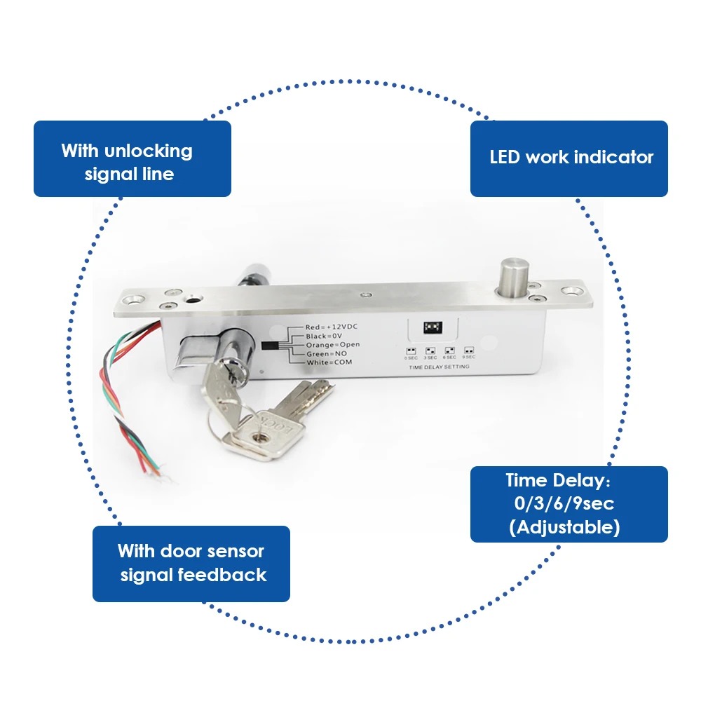 Electronic Door Lock Electric Strick Mortise Bolt Lock Time Delay NO Fail Secure Sturdiness Electric Bolt With Cylinder