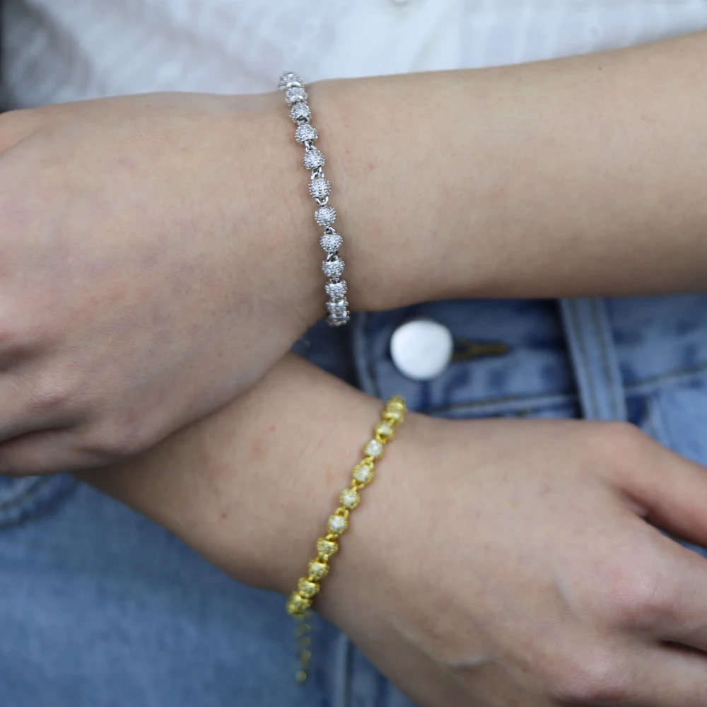 Gold Silver Color 5mm Round Ball Miami Cuban Bracelet Micro Paved Cubic Zircon Cuban Bracelet Mens Women Hip Hop Jewelry view 6