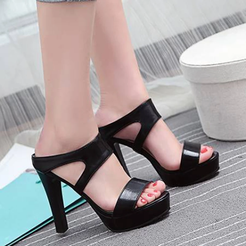 Women Sandals Slippers Ladies Square Heels Shoes Big Size 33-46European open toe Fashion Party wedding Summer high heels C35