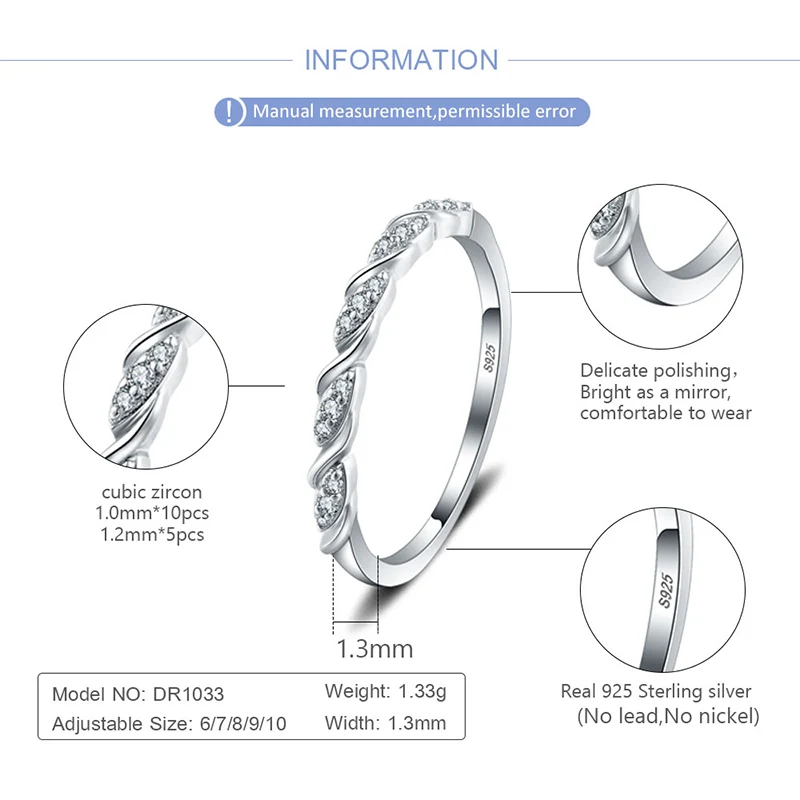 CLUCI Genuine 925 Sterling Silver Round Ring Classic Women Wedding Ring Geometric Zircon Jewelry Valentine Gift DR1033SB