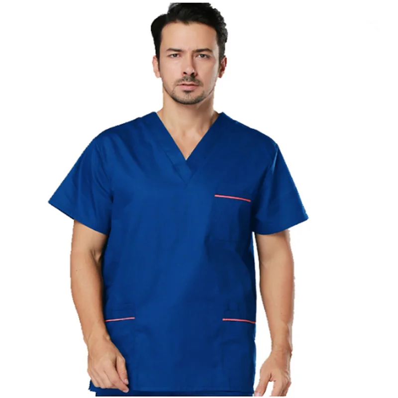 Mannen Scrub Top Verpleegster Uniform Korte Mouw Chirurgie Uniform Tandheelkundige Kliniek Schoonheidssalon Apotheek Werkkleding Verpleging Uniform Scrubs