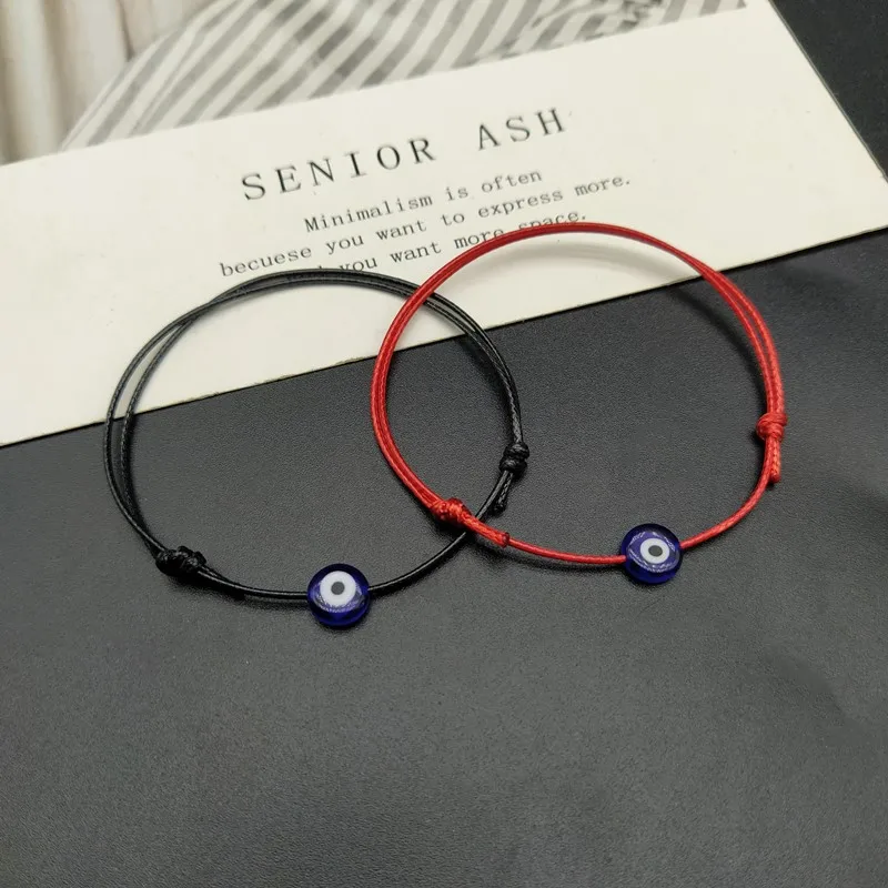 2 pcs Adjustable Lucky Black Red String Bracelets Flat Blue Evil Eye Woven Men Lucky Bracelet Women Femme New Fashion Jewelry