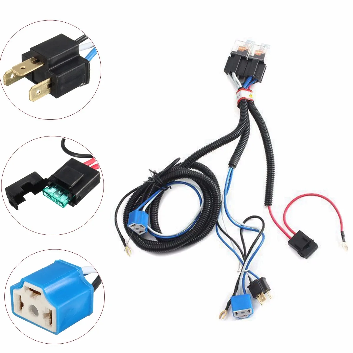 Wiring Harness Kit 12V H4 Negative-Switched LED Headlight/Lamp Bulb Relay Wiring Harness Plug Kit Auto Accessories