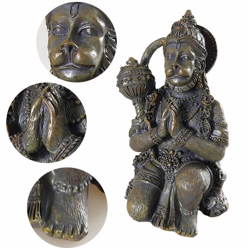 Steinfarbene Hanuman-Statue, Große Hinduistische Affengott-Buddha-Figur aus Kunstharz, Zen-Garten-Dekoration, Glücksbringer-Geschenk – Detail 2
