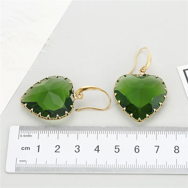 1Pair Female Green Crystal Earrings For Women Jewelry Love Heart Dangle Earings Eardrop Christmas Earing E335