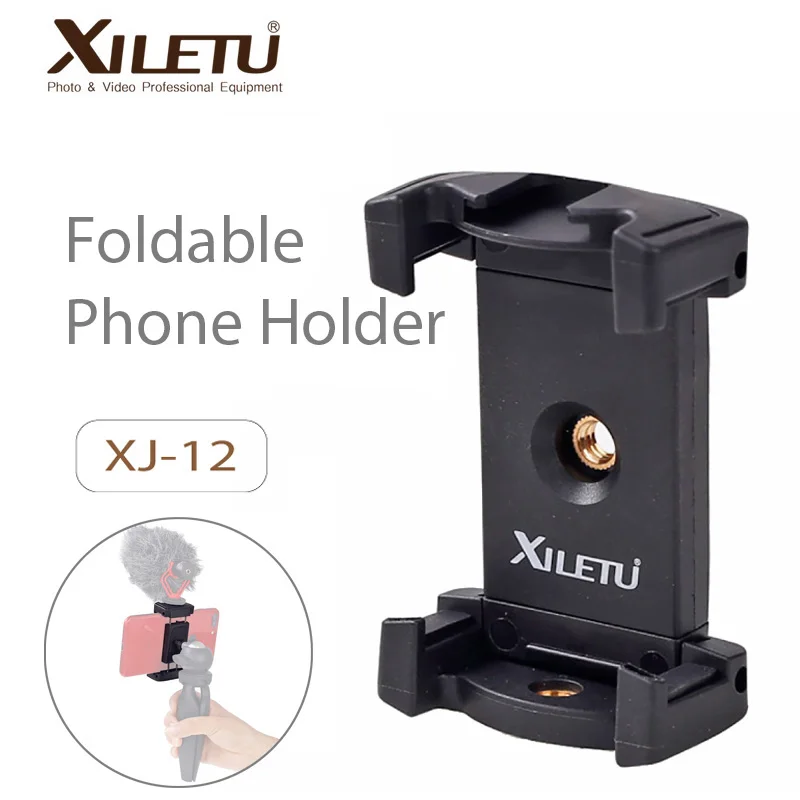 XILETU XJ-12 Mobile Tripod Mount Clipperwith Cold Shoe Mount for Boya Rode VideoMicro Microphone 1/4\'\' Tripod Clamp for iPhone X