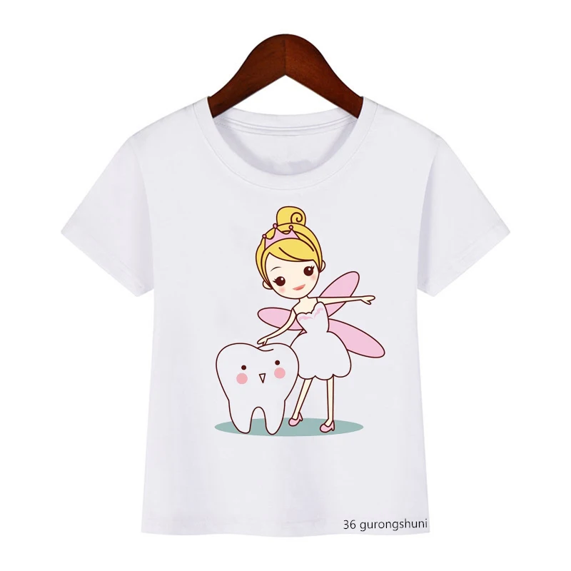 Aesthetic Funny Cartoon Print T-shirt Teeth Dentist Fashion Kids Tops Kawaii Boys Girls Harajuku T Shirt Summer Kids Clothes